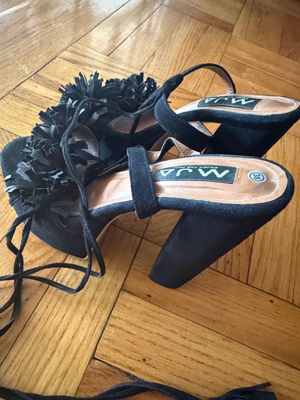 Black Suede Lace-Up Platform Heels